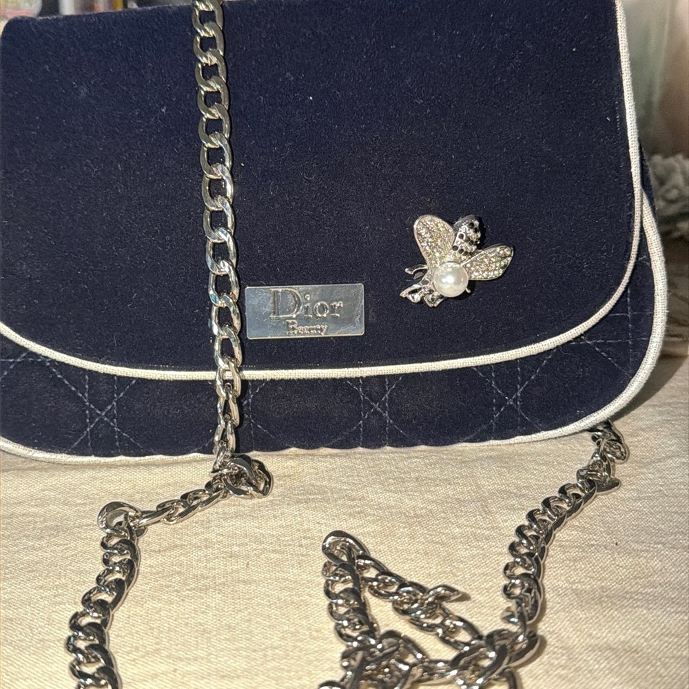 Dior Dark Blue Crossbody Bag with Silver Chain - Picture 2 of 11